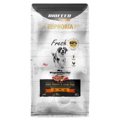 euphoria fresh z wieprzowiną i gęsią (średnie i duże rasy) 12kg karma sucha dla psa