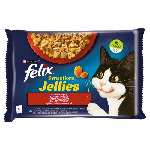 felix sensations jellies wiejskie smaki wołowina/jagnięcina w galarecie 4x85g karma mokra dla kota