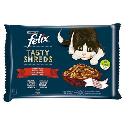 felix tasty shreds wiejskie smaki wołowina + kurczak 4x80g karma mokra dla kota
