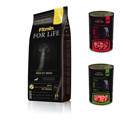 fitmin for life adult mini 15kg + 2 puszki dla małych ras