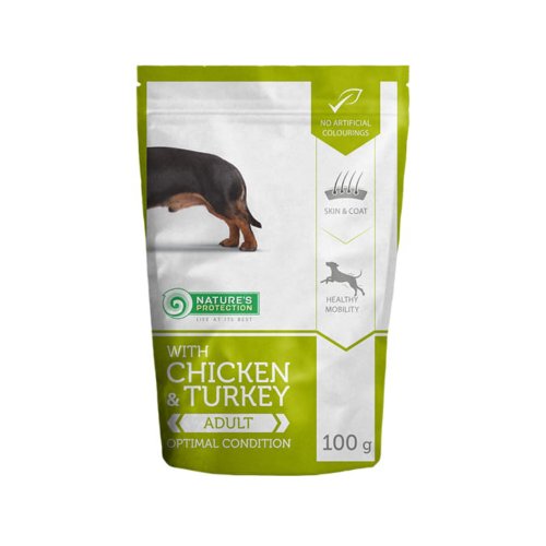natures protection saszetka adult chicken & turkey (kurczak indyk) 100g karma mokra dla psów małych ras