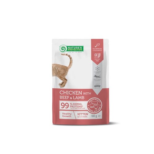 natures protection  healthy growth kitten chicken with beef and lamb 100g karma mokra dla kota