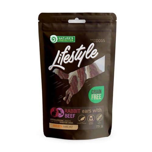 nature's protection lifestyle snacks rabbit ears with beef 75g królicze uszy z wołowiną 75g