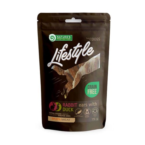 nature's protection lifestyle snacks rabbit ears with duck 75g  królicze uszy z kaczką 75g
