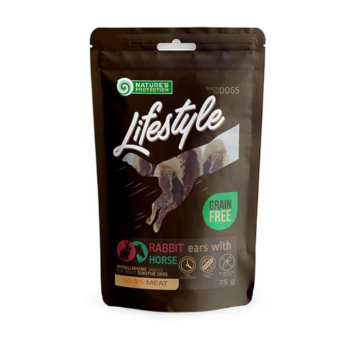 nature's protection lifestyle snacks rabbit ears with horse 75g  królicze uszy z koniną 75g