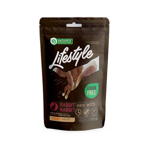 nature's protection lifestyle snacks rabbit ears with rabbit 75g  królicze uszy z mięsem królika 75g
