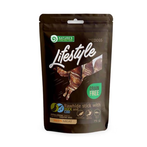 nature's protection lifestyle snacks rawhide stick with duck & cod 75g  pałeczki z surowej bydlęcej skóry, z kaczką i dorszem 75g