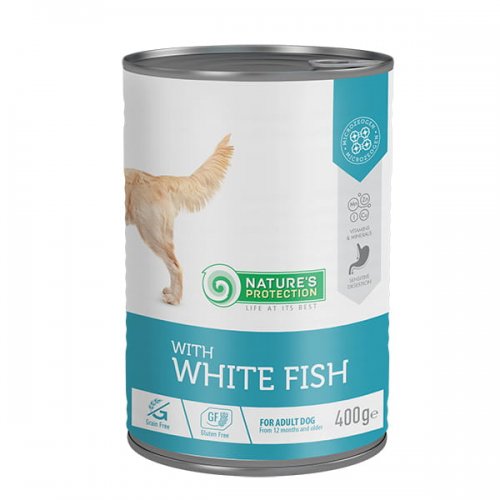 natures protection sensitive white fish (biała ryba) 375g puszka dla psów wrażliwych, 70% dorsza