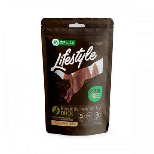 nature's protection lifestyle snacks rawhide twined by duck 75g  laski skóry wołowej z kaczką 75g