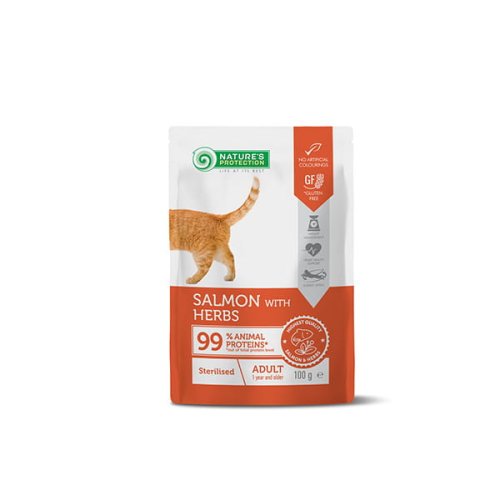 natures protection sterilised adult cat with salmon and herbs 100g karma mokra dla kota