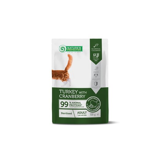 natures protection sterilised adult cat with turkey and cranberry 100g karma mokra dla kota