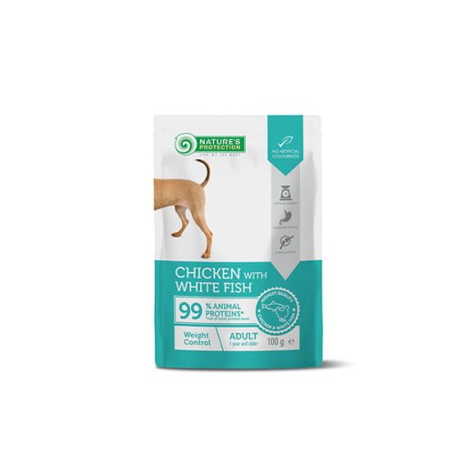 natures protection weight control dog adult with chicken and white fish 100g karma mokra dla psa