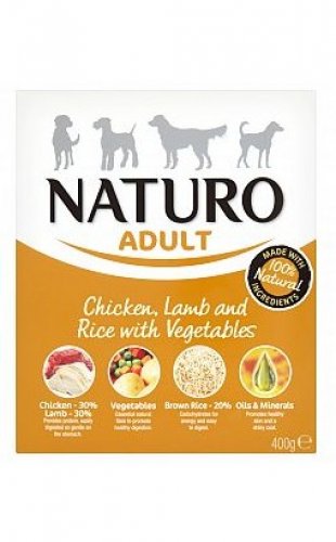 naturo adult kurczak, jagnię z ryżem i warzywami 150g karma mokra dla psa