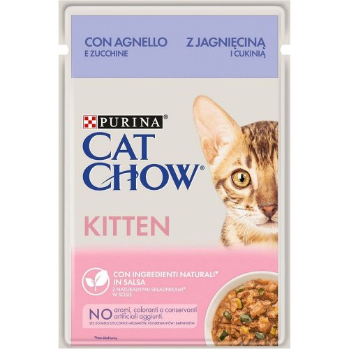 purina cat chow kitten jagnięcina i cukinia w sosie 85g  pełnoporcjowa karma mokra dla kociąt 