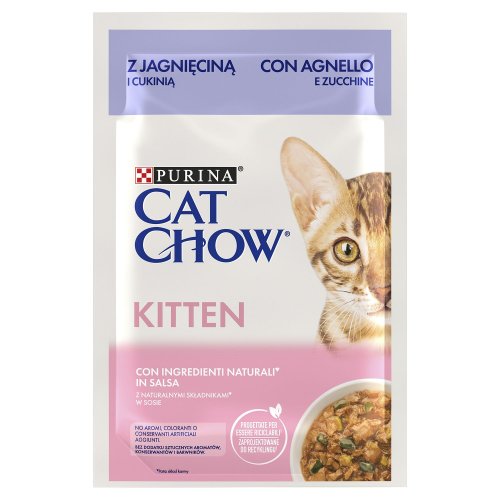 purina cat chow kitten jagnięcina i cukinia w sosie 85g  pełnoporcjowa karma mokra dla kociąt 
