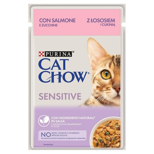 purina cat chow sensitive z Łososiem i cukinią w sosie 85g  pełnoporcjowa mokra krama dla dorosłych kotów