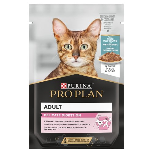 purina pro plan delicate nutrisavour z rybą oceaniczną 85g  pełnoporcjowa karma mokra dla kotów z wrażliwym układem pokarmowym i skórą. 