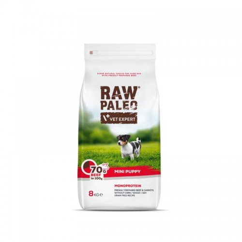 vetexpert raw paleo mini puppy  beef 8kg dla szczeniąt małych ras z wołowiną