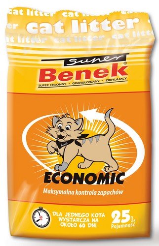 super benek economic 25l = 20kg żwirek dla kota, bezzapachowy