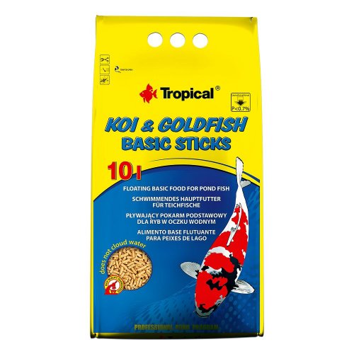 tropical pond koi&goldfish basic sticks 10l worek pływające pałeczki, 800g 