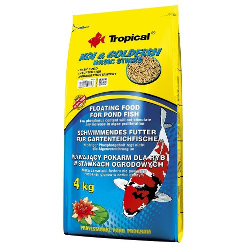 tropical pond koi&goldfish basic sticks 4kg worek pływające pałeczki, 4000g 