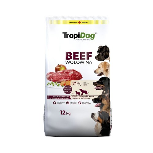 tropidog premium adult medium & large beef & rice 12kg dla średnich i dużych ras z wołowiną i ryżem