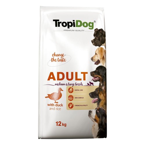 tropidog premium adult medium & large duck & rice 12kg karma dla średnich i dużych ras z kaczką i ryżem