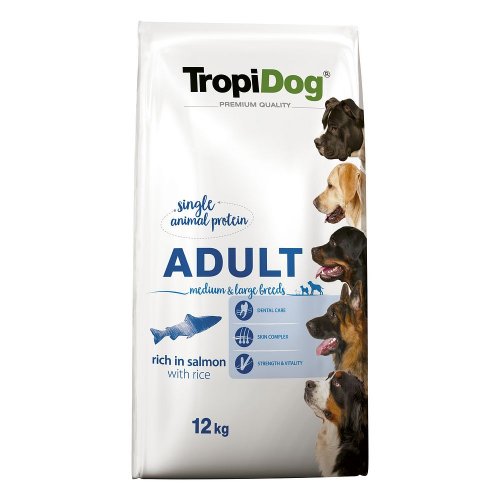 tropidog premium adult medium & large salmon & rice 12kg dla średnich i dużych ras z łososiem i ryżem