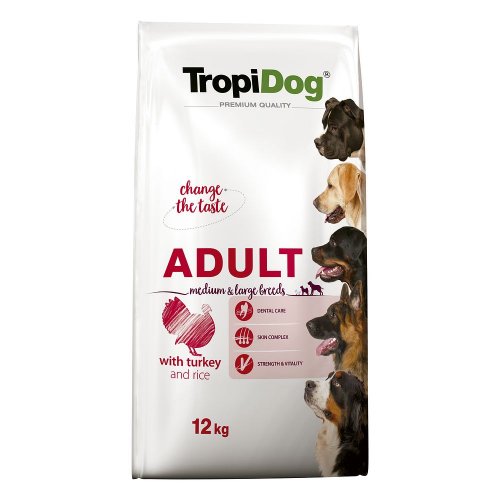 tropidog premium adult medium & large turkey & rice 12kg karma dla średnich i dużych ras z indykiem i ryżem