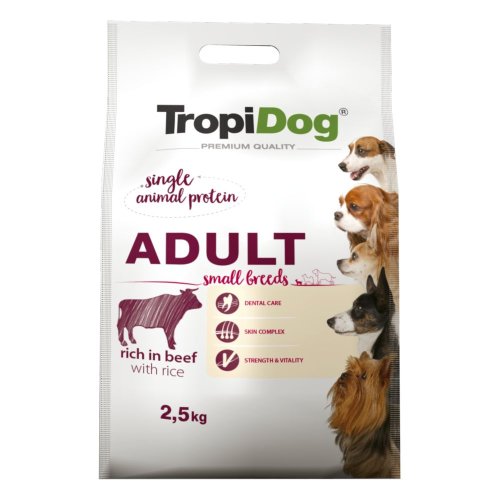 tropidog premium adult small beef & rice 2,5kg dla dorosłych psów małych ras z wołowiną i ryżem