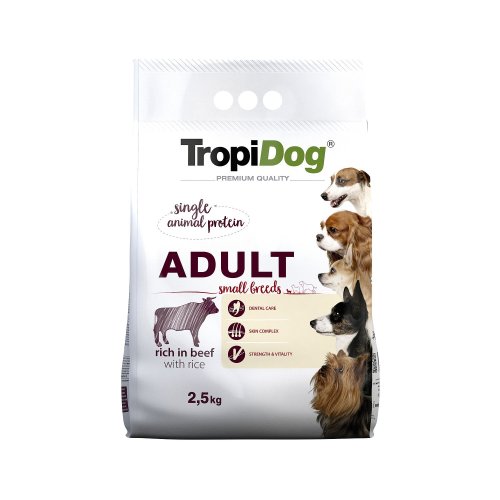 tropidog premium adult small beef & rice 2,5kg dla dorosłych psów małych ras z wołowiną i ryżem
