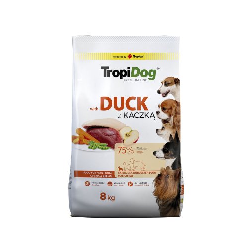 tropidog premium adult small duck & rice 8kg karma dla małych ras z kaczką i ryżem