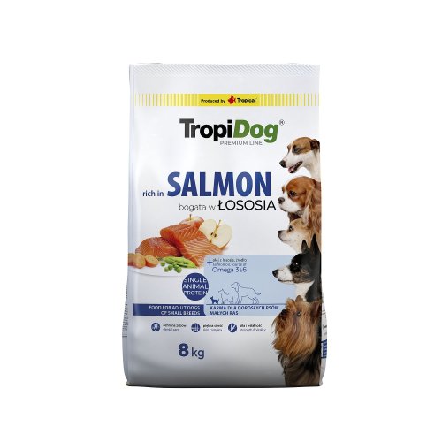 tropidog premium adult small salmon & rice 8kg karma dla małych ras z łososiem i ryżem