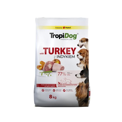 tropidog premium adult small turkey & rice 8kg karma dla małych ras z indykiem i ryżem