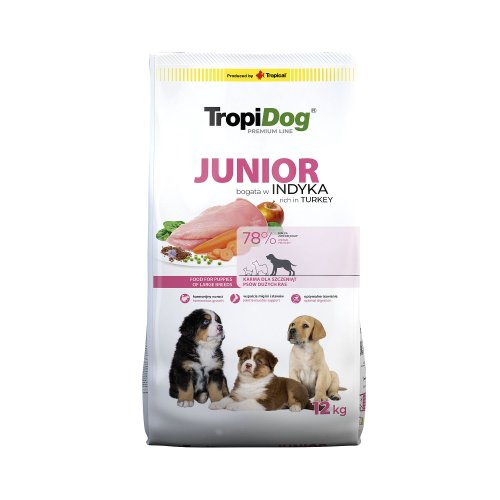 tropidog premium junior large turkey & rice 12kg karma dla szczeniąt z indykiem i ryżem