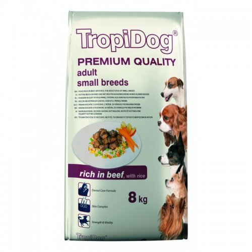 tropidog premium adult small beef & rice 8kg dla dorosłych psów małych ras z wołowiną i ryżem
