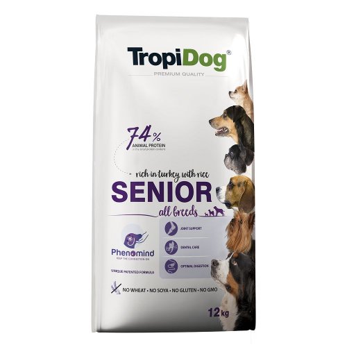 tropidog premium senior all breeds turkey 12kg dla starszych posów z indykiem i ryżem