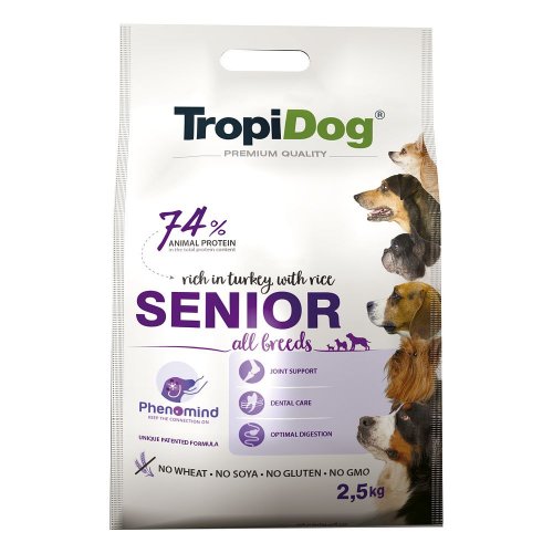 tropidog premium senior all breeds turkey 2,5kg dla starszych posów z indykiem i ryżem