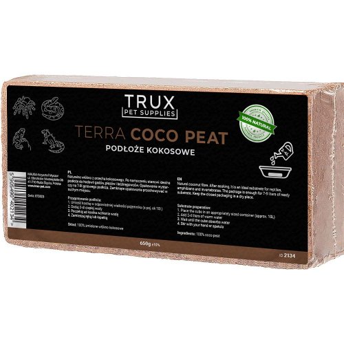 trux terra coco peat 650g podłoże kokosowe, brykiet kokosowy, kostka kokosowa podłoże do terrarium