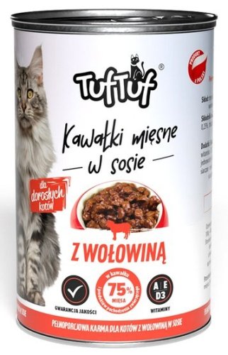 tuf tuf kawałki mięsne z wołowiną dla kota puszka 415g karma mokra dla kota