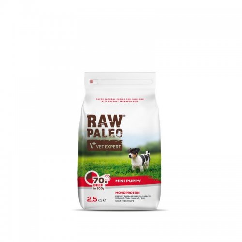 vetexpert raw paleo mini puppy  beef 2,5kg dla szczeniąt małych ras z wołowiną