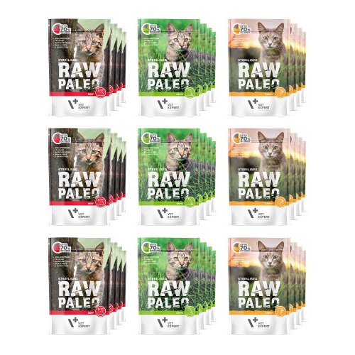 raw paleo sterilised  karma mokra dla kotów mix 36 x 100g saszetka dla kotów sterylizowanych